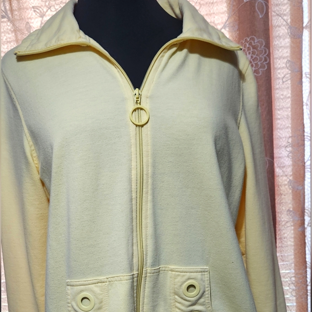 Coral Bay Yellow Jacket pockets zip up cotton size Large. Long sleeves - Picture 3 of 10
